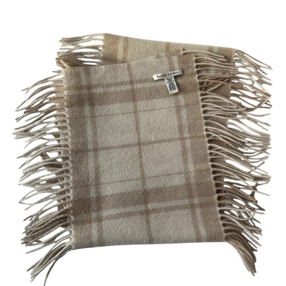 Banana Republic Wool and Angora Tan Tartan Plaid Wool Scarf with Fringe - Picture 1 of 6